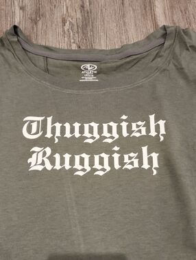 “Thuggish Ruggish” Graphic Tee | Olive Green Split Back Top | Street Aesthetic